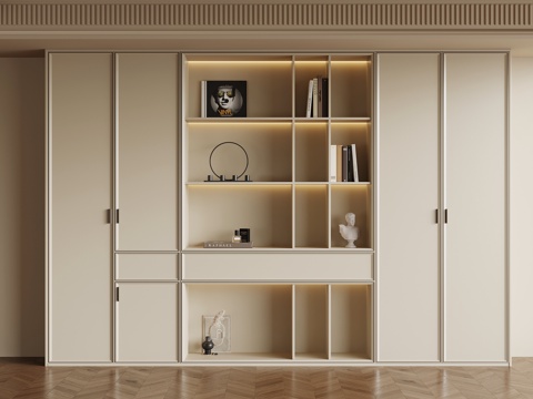 法式奶油风书柜su模型