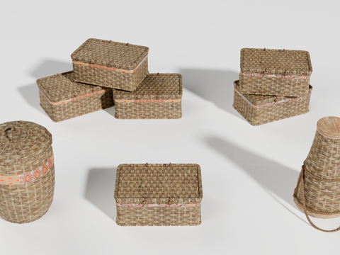 竹筐 竹篓 藤编箱子 鱼篓藤编收纳筐su模型