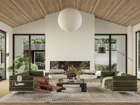 文艺中古风休闲客厅su模型