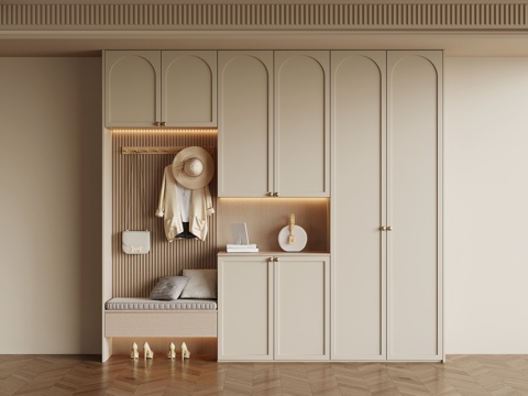 现代奶油风鞋柜 玄关鞋柜su模型