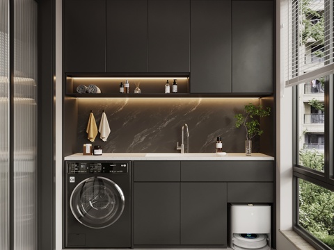 现代意式洗衣机柜 阳台柜 浴室柜su模型