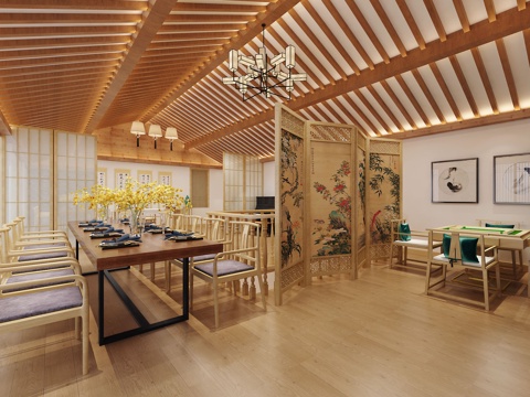  新中式会客厅全景3d模型 