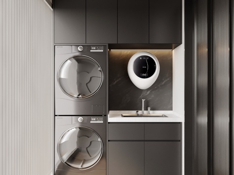 现代洗衣机柜 现代阳台洗衣机柜 浴室柜su模型