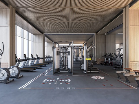 现代健身房 跑步机 健身器材su模型