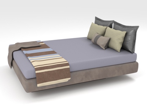  双人床 现代床 低箱床 软包床 床垫3d模型 