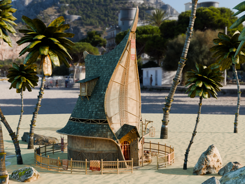 茅草屋 竹屋 木屋 树屋 海景打卡民宿 部落房屋su模型