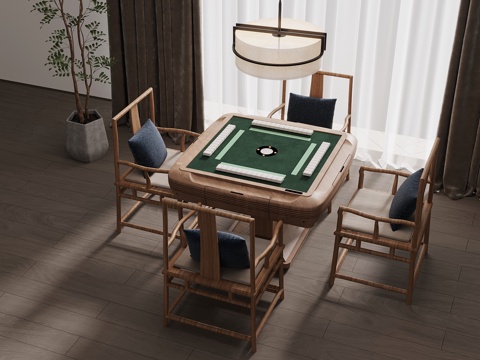 新中式麻将桌su模型