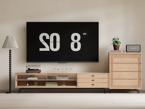 原木中古风电视柜su模型