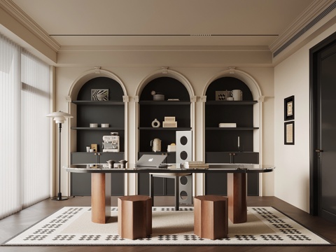 法式书房 中古风书房 书桌椅 书柜su模型