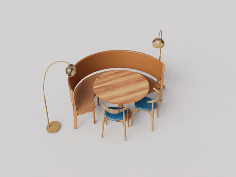 现代圆桌餐厅 弧形卡座su模型