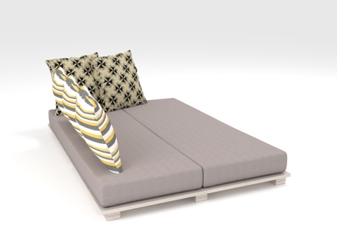  双人床 地台床 简约床 实木床架 模块化床3d模型 