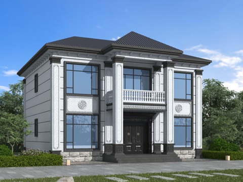 中式别墅  新中式别墅 二层自建房su模型