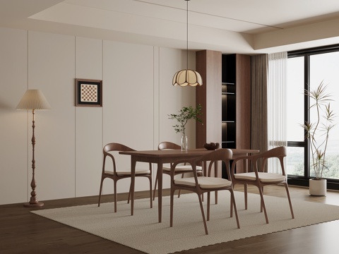 中古风餐厅 餐桌椅su模型