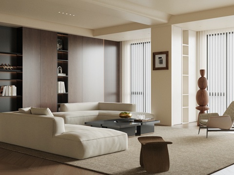 现代轻奢客厅 黑白灰客厅 样板间客厅 大户型客厅 意式轻奢客su模型