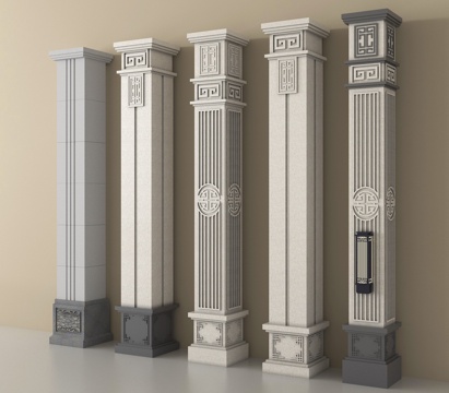 新中式柱子 罗马柱 方柱 景观柱 角柱su模型