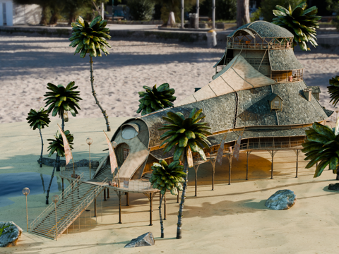 茅草屋 竹屋 木屋 树屋 海景打卡民宿 部落房屋su模型