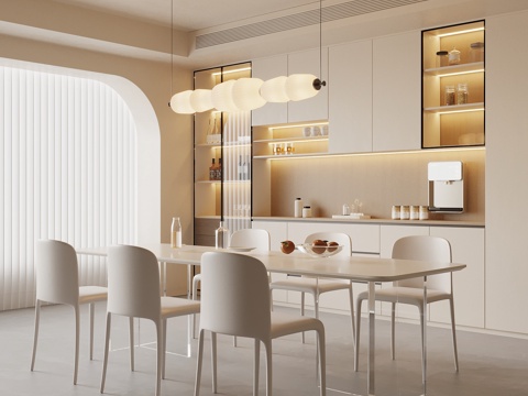 现代简约餐厅 餐桌椅 餐边柜su模型