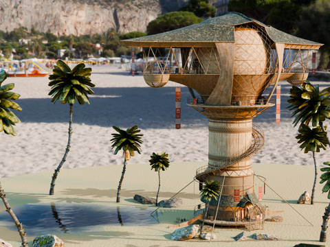 茅草屋 竹屋 木屋 树屋 海景打卡民宿 部落房屋su模型