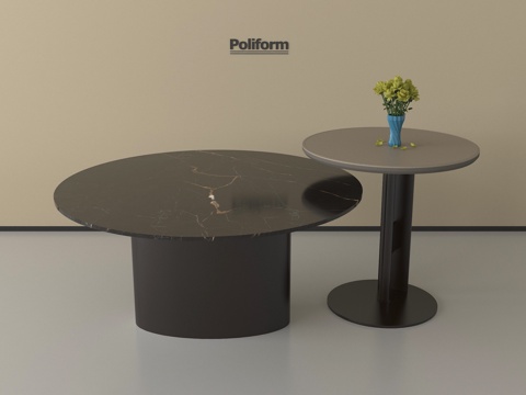 现代茶几组合 圆形 字母几 大理石su模型