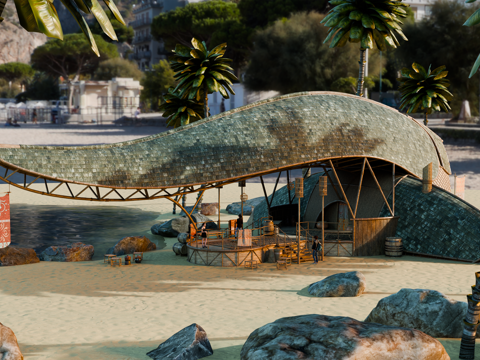 茅草屋 竹屋 木屋 树屋 海景打卡民宿 部落房屋su模型