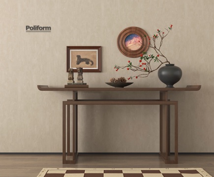 新中式条案 端景台 装饰画 饰品摆件su模型