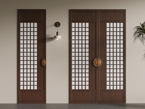 新中式双开门 单开门su模型