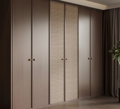  中古风衣柜 藤编柜门 通顶衣柜3d模型 