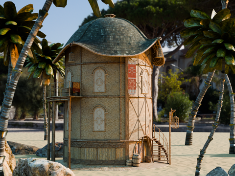 茅草屋 竹屋 木屋 树屋 海景打卡民宿 部落房屋su模型