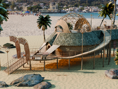 茅草屋 竹屋 木屋 树屋 海景打卡民宿 部落房屋su模型