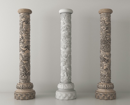 新中式柱子 盘龙柱 圆柱su模型