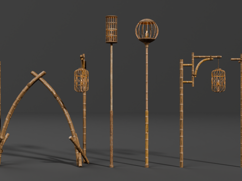 竹编路灯 竹器路灯 诧寂风路灯 东南亚竹编景观灯 高杆路灯su模型