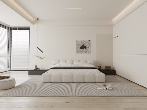 现代卧室 双人床 衣柜su模型