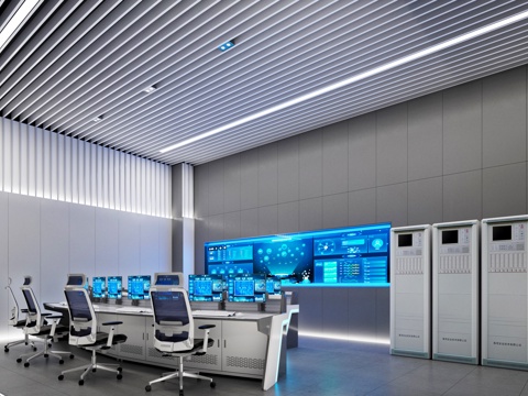  现代多媒体室 监控室 ECC室3d模型 