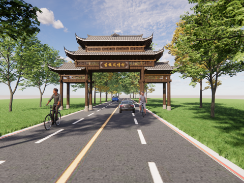 新中式古建 仿古 苗族门头 乡村牌坊大门su模型