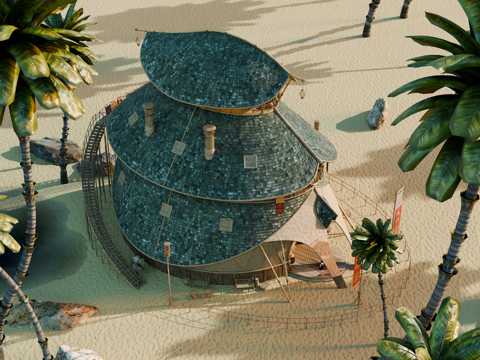 茅草屋 竹屋 木屋 树屋 海景打卡民宿 部落房屋su模型