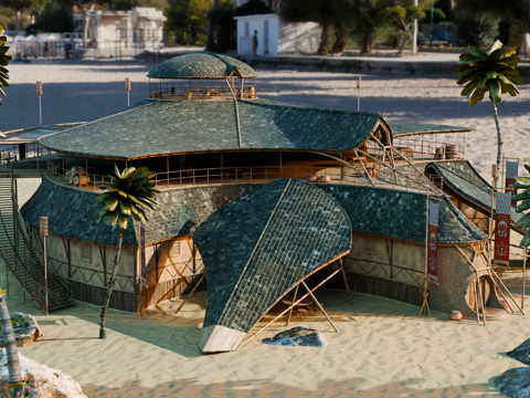 茅草屋 竹屋 木屋 树屋 海景打卡民宿 部落房屋su模型