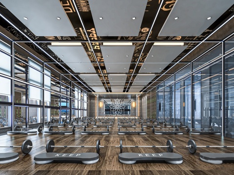 现代健身房 健身操房 操房su模型