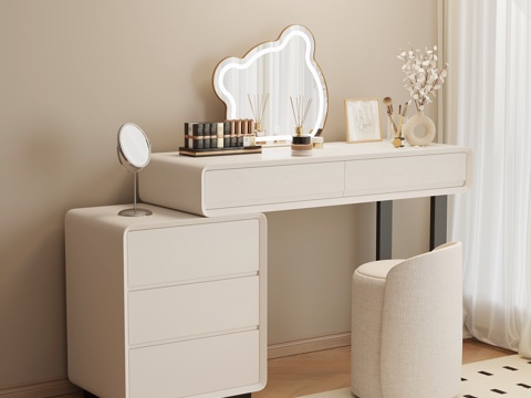 现代奶油风梳妆台 化妆台su模型