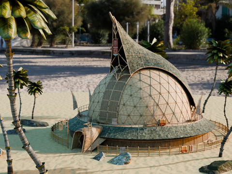 茅草屋 竹屋 木屋 树屋 海景打卡民宿 部落房屋su模型