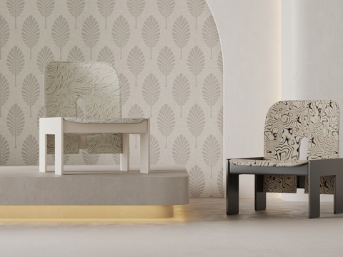 现代中古风休闲椅 餐椅su模型