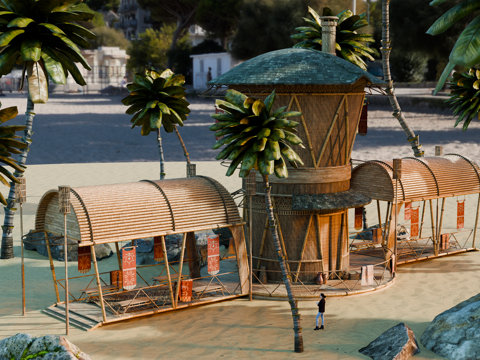 茅草屋 竹屋 木屋 树屋 海景打卡民宿 部落房屋su模型