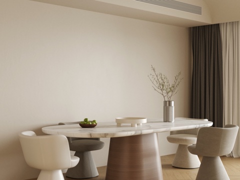 中古风家居餐厅 轻奢意式餐厅 长桌餐厅 餐椅 黑白灰餐厅su模型