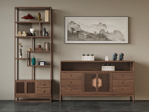 新中式玄关柜 博古架su模型