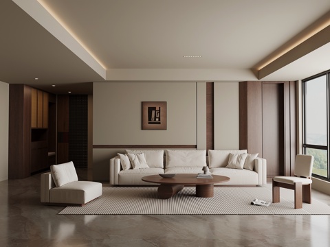 中古风客厅 背景墙 沙发茶几组合su模型