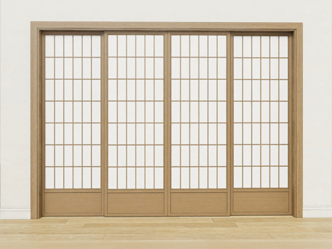 日式推拉门 和风障子推拉门 四扇一組拉門su模型