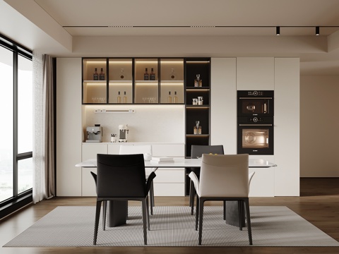  现代餐厅 餐桌椅 酒柜3d模型 