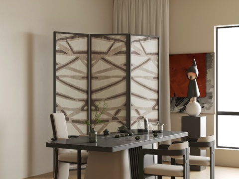 新中式茶桌椅 实木茶桌椅 茶室茶桌椅 茶桌椅 红泥茶具 茶室su模型