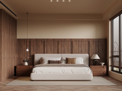 中古风卧室 双人床 衣柜su模型