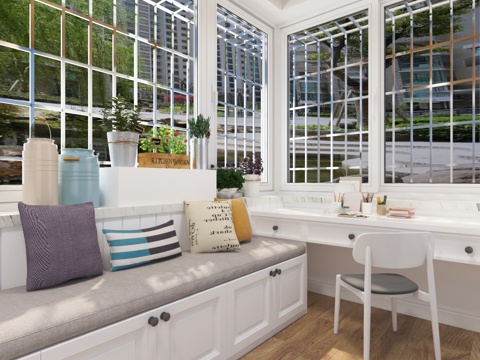  北欧阳台卡座书桌阳光房3d模型 