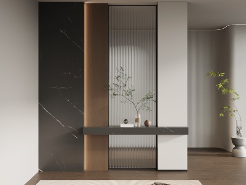 意式极简玄关柜 入户鞋柜 玄关背景su模型